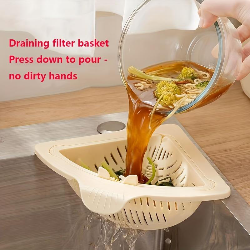 2 Counts Triangular Draining Basket - Kitchen Filter Net Storage Rack Strainer for Vegetable Fruit and Rice Residue