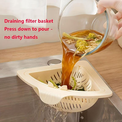 2 Counts Triangular Draining Basket - Kitchen Filter Net Storage Rack Strainer for Vegetable Fruit and Rice Residue